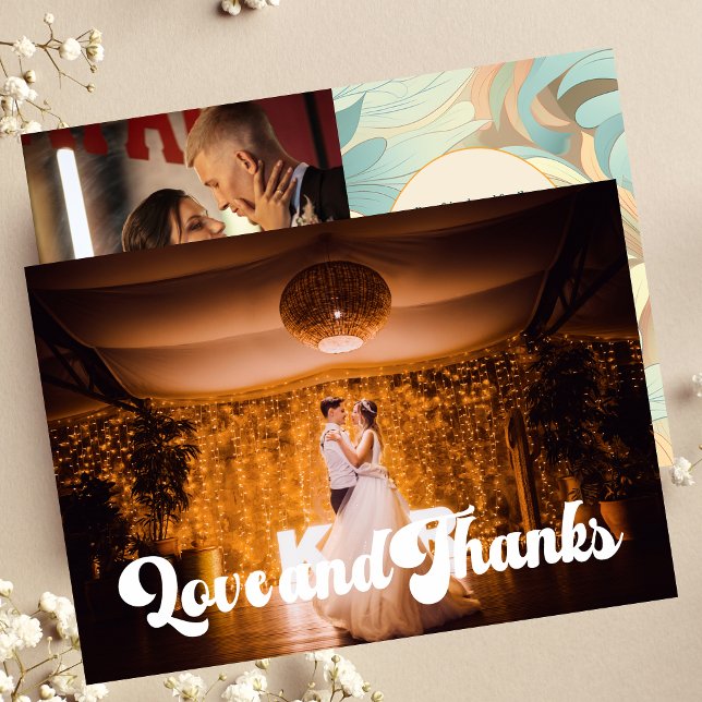 Photo Boho Retro Colourful Floral Wedding  Thank You Card (Creator Uploaded)