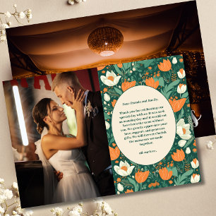Photo Boho Retro Floral Wedding Thank You Card