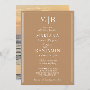 Photo Boho Tan Modern Border Minimalist Wedding Invitation