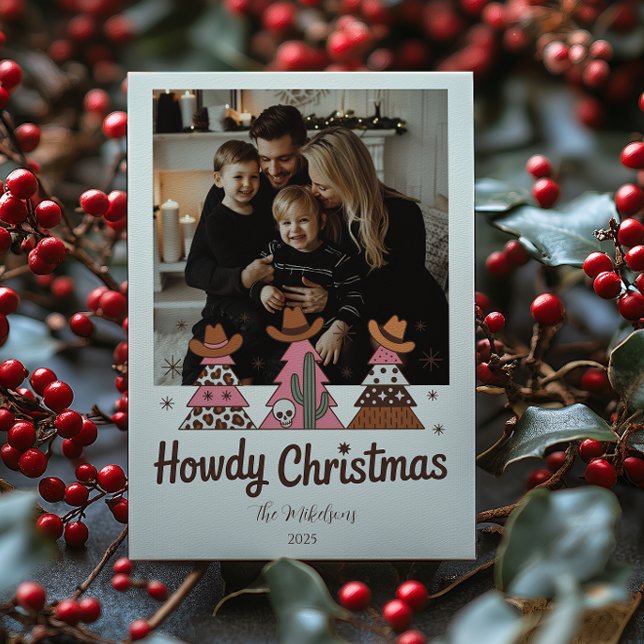 Photo Boho Western Pink Cowgirl Christmas Holiday Card (Creator Uploaded)