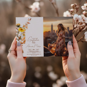 Photo Boho Wildflower Graduation Invitation