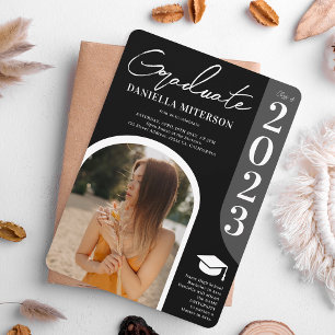Photo bold 2023 arch black graduation invitation