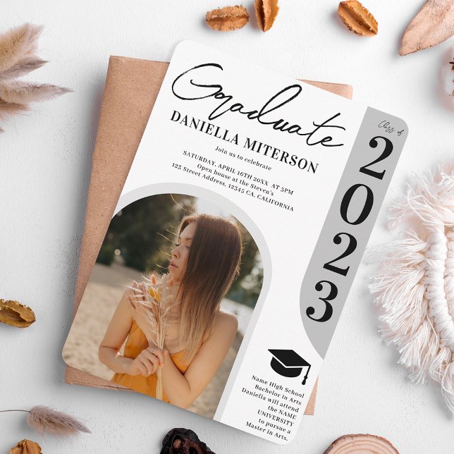 Photo bold 2023 arch white graduation invitation (Creator Uploaded)