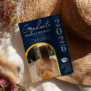 Photo bold 2024 arch dark blue graduation invitation