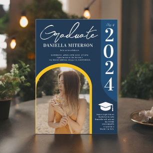 Photo bold 2024 arch dark blue graduation invitation