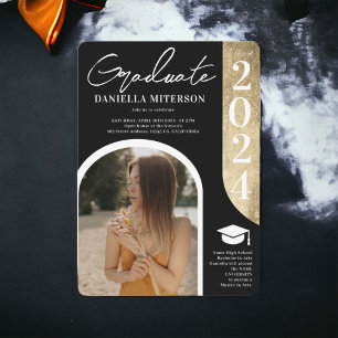 Photo bold 2024 gold arch black graduation invitation