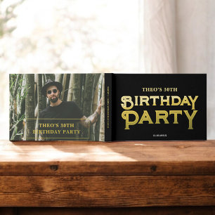 Photo Bold Retro Black Birthday Guest Book