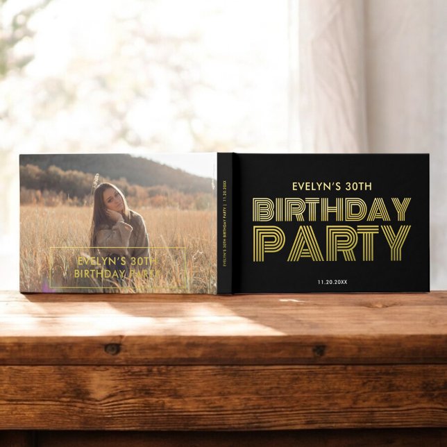 Photo Bold Retro Black Birthday Guest Book (Creator Uploaded)