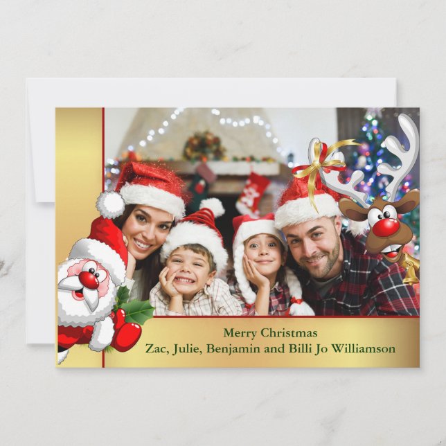 Photo Bomb Santa Reindeer Family Photo Christmas Holiday Card (Front)