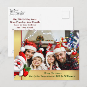 Photo Bomb Santa Reindeer Family Photo Christmas Postcard