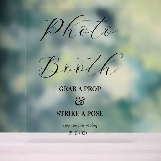 Photo Booth Black White Wedding Acrylic Sign (Neutral)