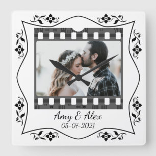 Photo booth film strip personalised photo template square wall clock