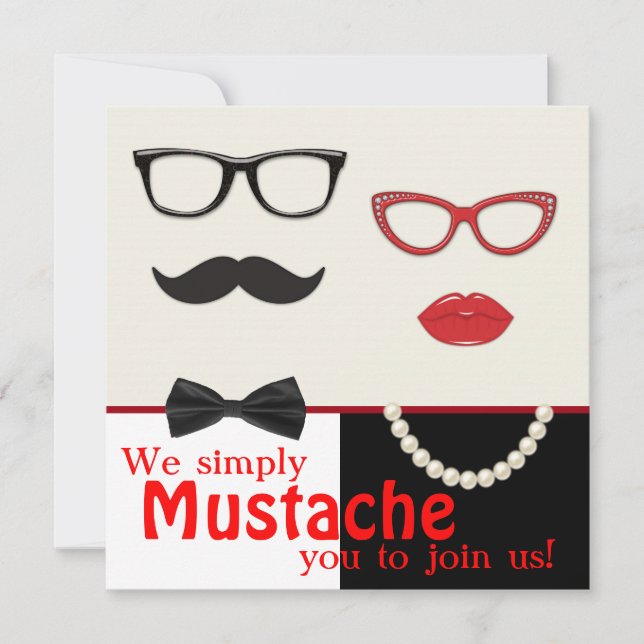 Photo Booth Prop Moustache Birthday Party Invitation (Front)