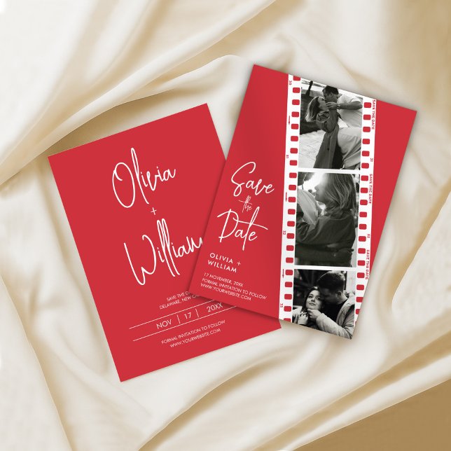 Photo Booth Save the Date Wedding Red Modern (Photo Booth Save the Date Wedding Red Modern Invitation, Wedding Photo Collage)