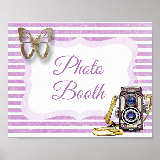 Photo Booth Sign Purple Butterfly Poster (Front)