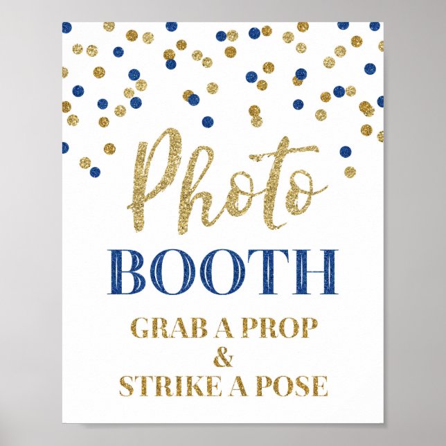 Photo Booth Wedding Sign Gold Blue Confetti (Front)