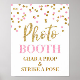 Photo Booth Wedding Sign Gold Pink Confetti