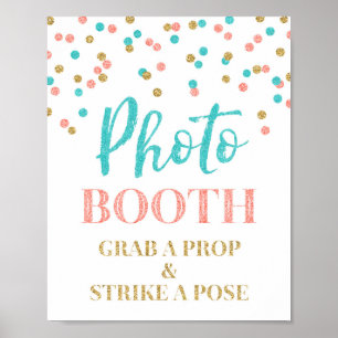 Photo Booth Wedding Sign Gold Teal Coral Confetti