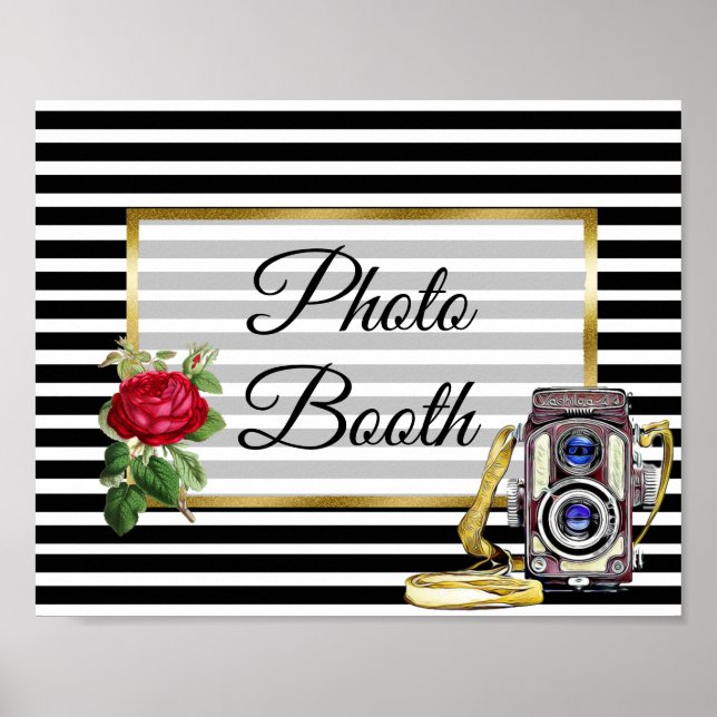 Photo Booth Wedding Sign Red Rose poster (Front)
