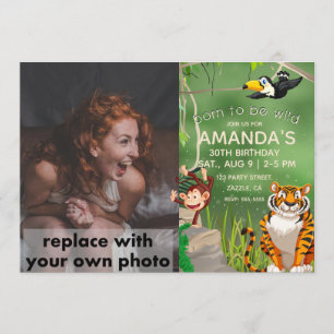 Photo Born to be Wild Birthday Jungle Animals Invitation