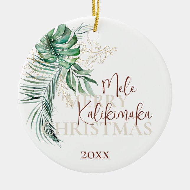 PHOTO Botanical Tropical Mele Kalikimaka  Ceramic Ornament (Front)