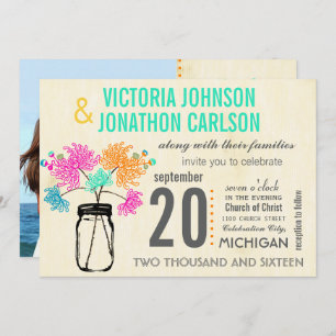 Photo Bouquet in a Mason Jar Wedding Invitations