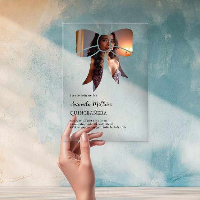 Photo bow elegant clear Quinceanera Acrylic Invitations (Creator Uploaded)