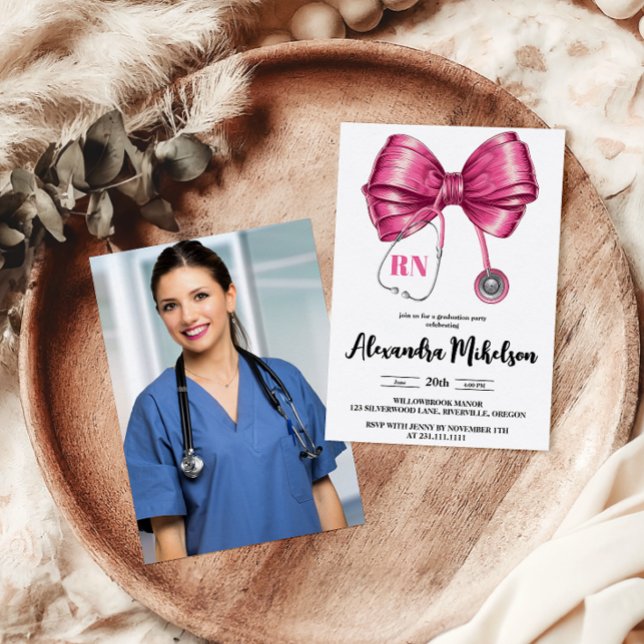 Photo Bow Stethoscope Nursing School Graduate  Invitation (Creator Uploaded)