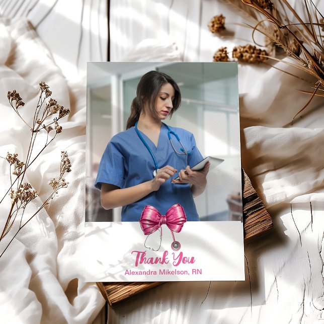 Photo Bow Stethoscope Nursing School Graduate  Thank You Card (Creator Uploaded)