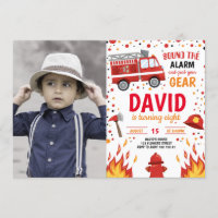 Photo Boy Birthday Firefighter Invitation Fireman