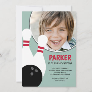 Photo Boy Bowling Birthday Party  Invitation
