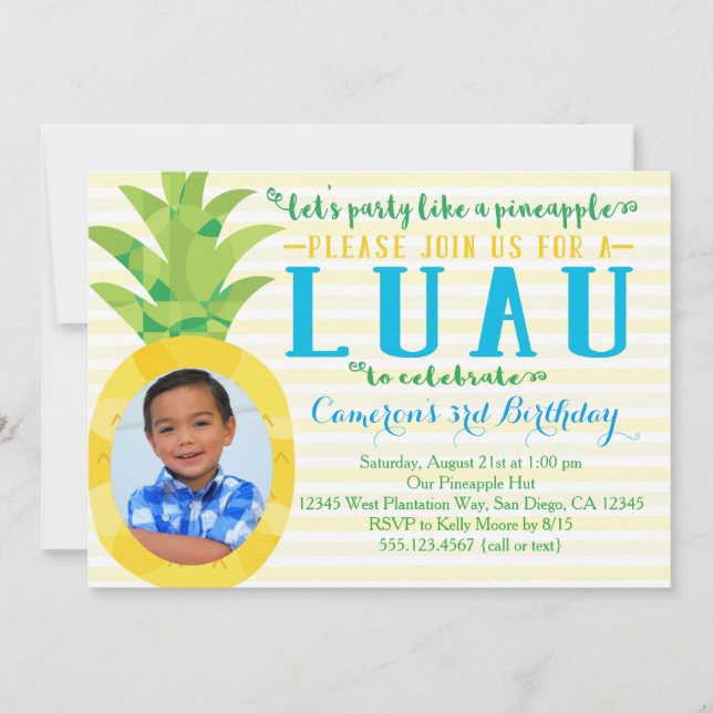Photo Boy Luau Pineapple Birthday Invitation (Front)