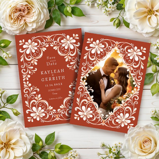 Photo Brick Red Shabby Chic Save The Date (Creator Uploaded)