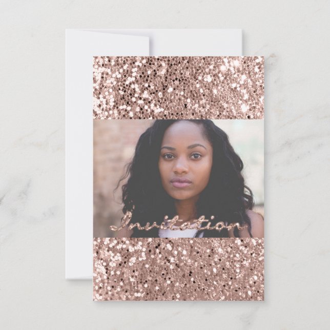 Photo Bridal Shower Rose Gold Glitter Graduation Invitation (Back)