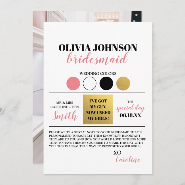 Photo Bridesmaid Proposal Colour Palette Card (Front/Back)
