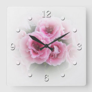 Photo. Bright bouquet of pink flowers. Square Wall Clock