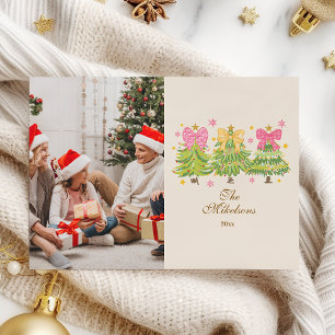 Photo Bright Ribbon Trees Holiday Family Card