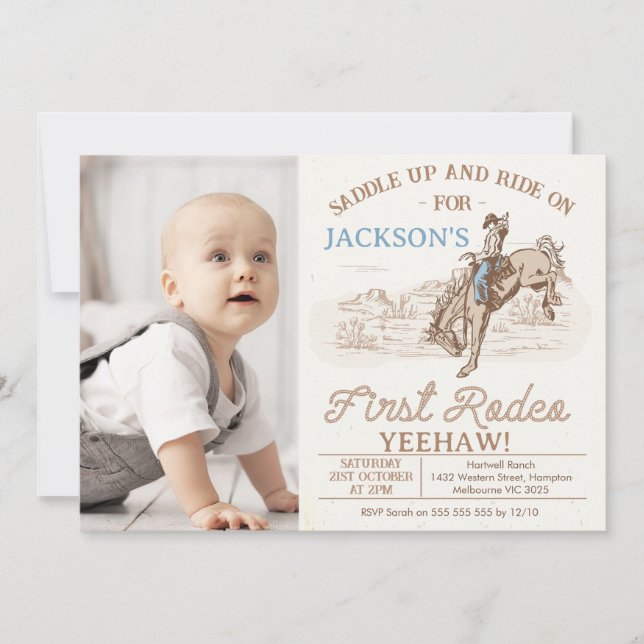Photo Brown Vintage Cowboy Rodeo 1st Birthday  Invitation (Front)