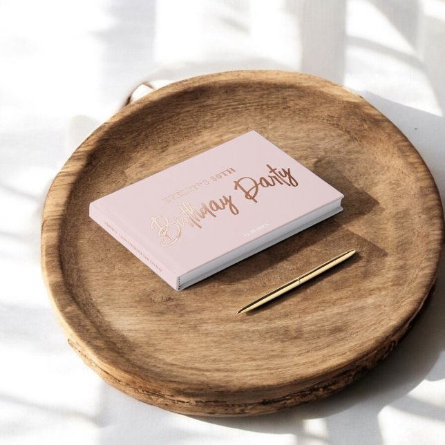 Photo Brush Script Elegant Pink Birthday Guest Book (Creator Uploaded)