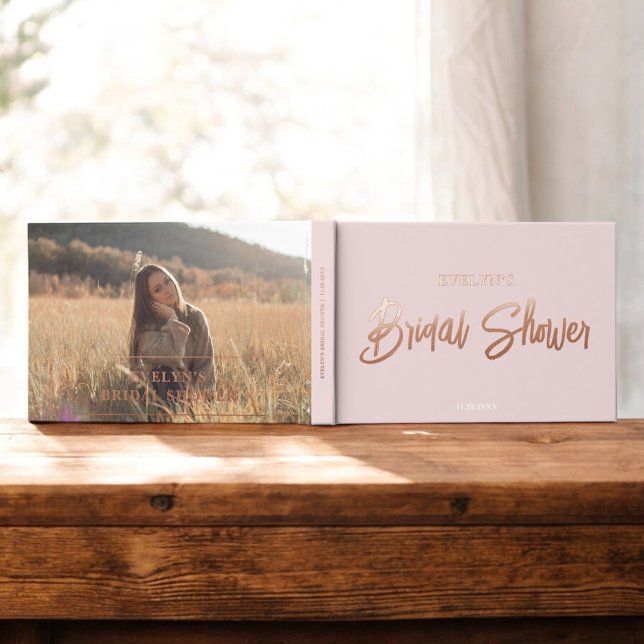 Photo Brush Script Elegant Pink Bridal Shower Guest Book (Creator Uploaded)