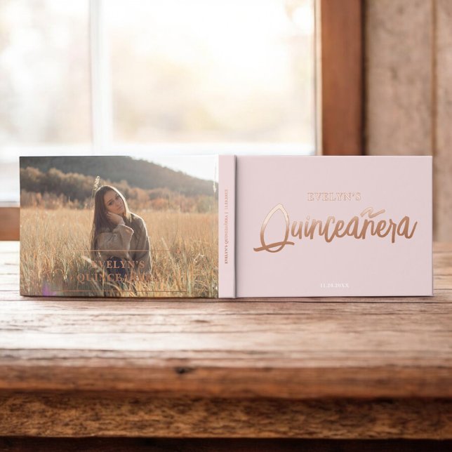 Photo Brush Script Pink Birthday Quinceanera Guest Book (Creator Uploaded)