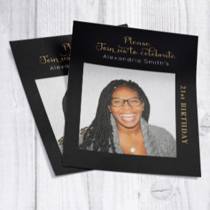 Photo Budget 21st Birthday Invitation Black Gold