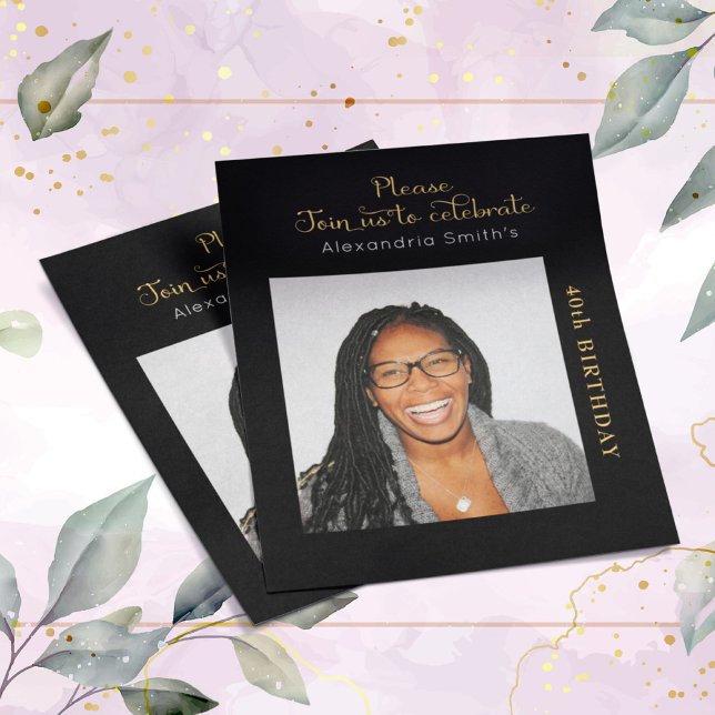 Photo Budget 40th Birthday Invitation Black Gold (Creator Uploaded)