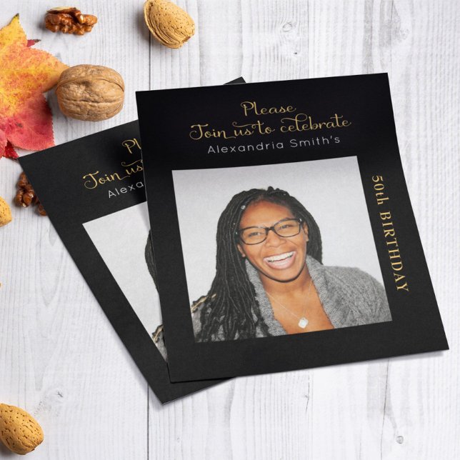 Photo Budget 50th Birthday Invitation Black Gold (Creator Uploaded)