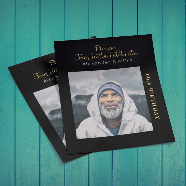 Photo Budget 60th Birthday Invitation Black Gold (Creator Uploaded)