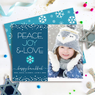Photo Budget Hanukkah Peace Love Snowflake Card