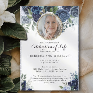 Photo Budget Navy Roses Celebration of Life Invitation