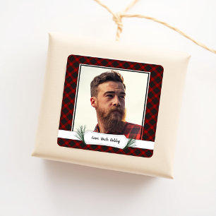 Photo Buffalo Plaid Christmas Gift Tag Stickers