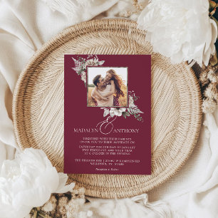 Photo Burgundy Boho Floral Watercolor Wedding Invitation