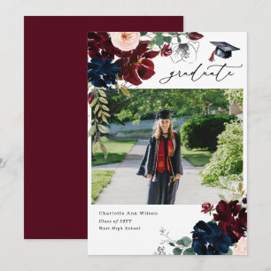 Photo Burgundy Floral Graduation Announcements
